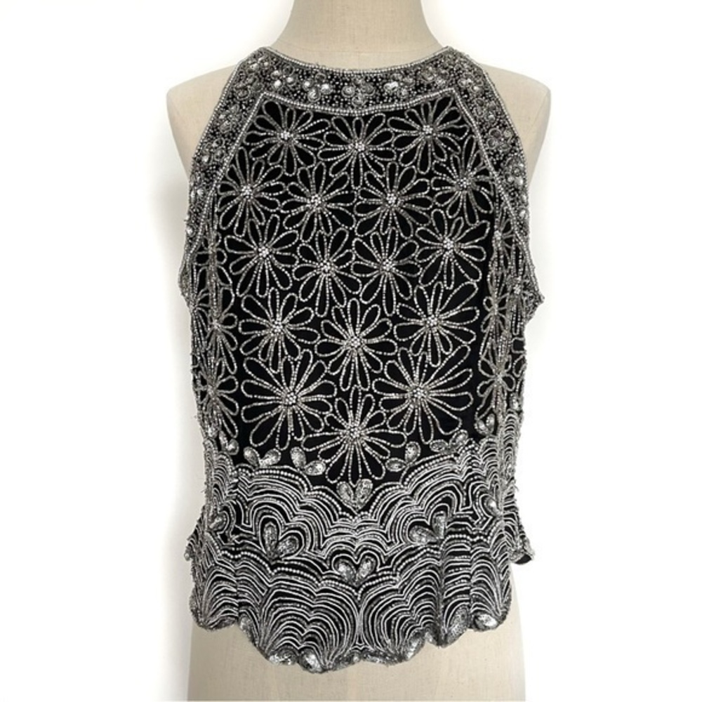 Vintage Papell Boutique Beaded Silk Evening Top Size Large